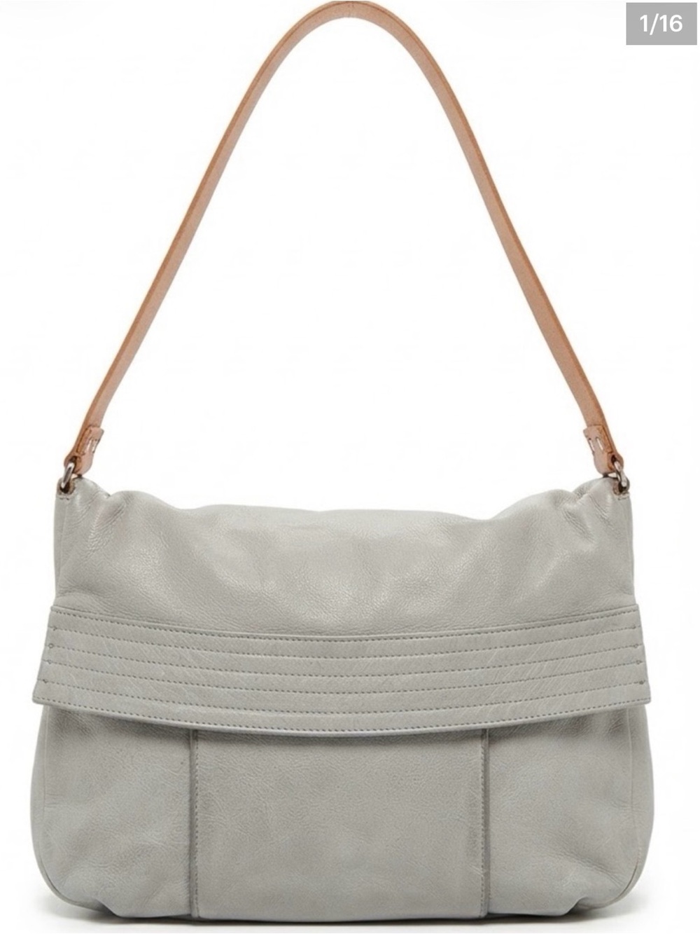 DANIER Light Gray Leather Shoulder Bag with Tan Strap